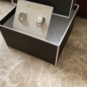 NEW Pure Solid 14k Gold Earrings Huggies Hoops CZ cubic zirconia 14 Karat Small